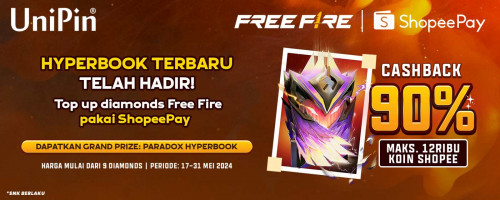 Hyperbook Terbaru Telah Hadir! Top Up Diamonds Free Fire di UniPin Dapatkan Cashback 90% Koin Shopee
